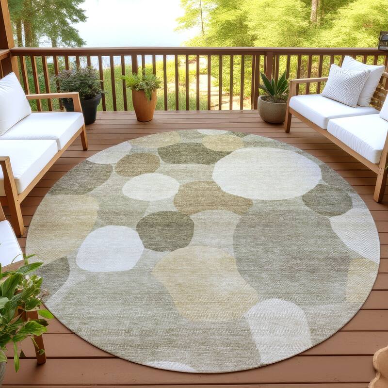 Machine Washable Indoor/ Outdoor Modern Circy Chantille Rug - Khaki - 8' x 8'