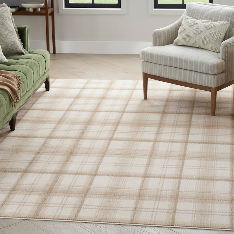 Nourison Grafix Plaid Farmhouse Area Rug - 7' 10" x 9' 10" - Ivory/Beige