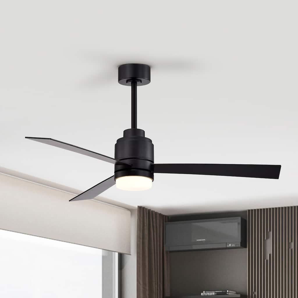 Black 52 in. Integrated LED Indoor 3-Blade Ceiling Fan with Light and Remote Control - 52 in. Dia x 15 in. H or 20 in H