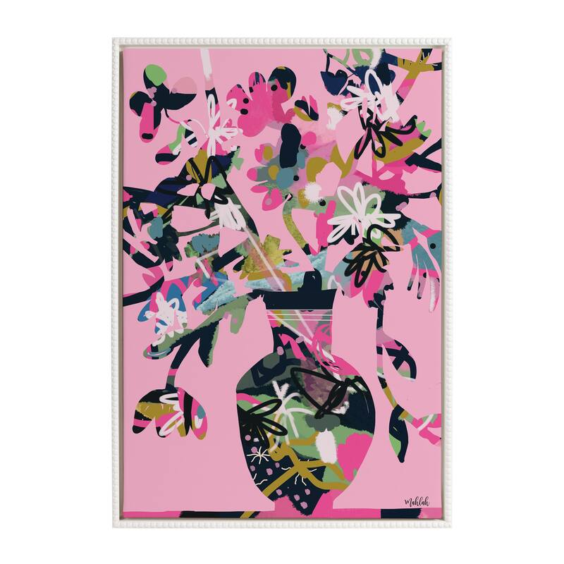 Kate and Laurel Sylvie Beaded Pinnacle Vase Framed Canvas by Inkheart Designs