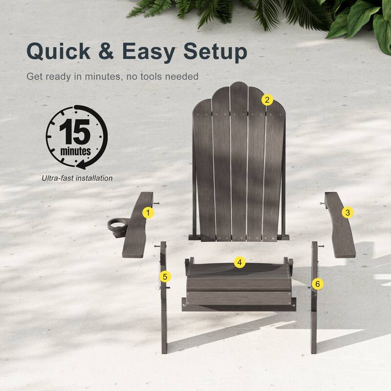 HDPE All-Weather Folding Adirondack Chair with Cup Holder