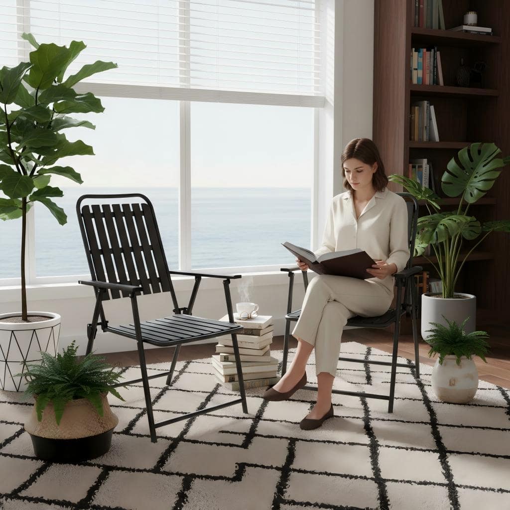 2-Piece Folding Chair, No Assembly Required, 350lb Capacity, Rust-Resistant & Stain-Proof for Balcony/Garde