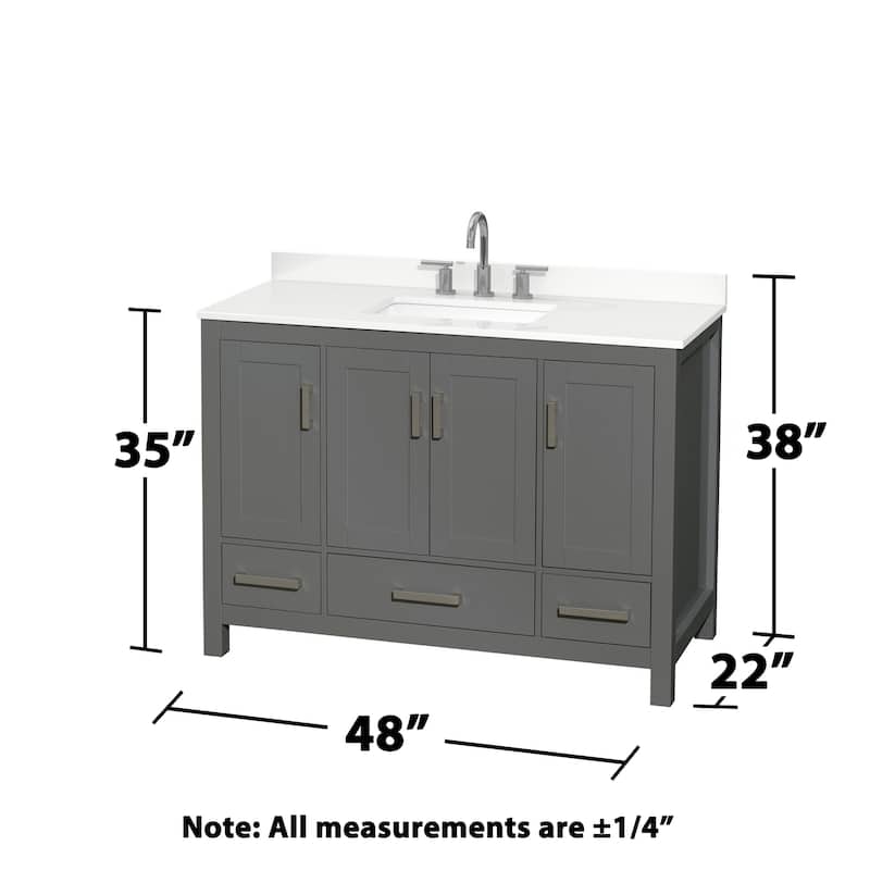 Sheffield 48-inch Single Vanity, 3 Hole Quartz Top, Med Cabinet