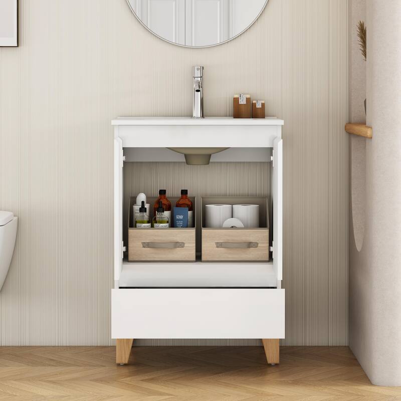 24" Bathroom Vanity with Sink, Wall-Mounted Floating Plywood Bathroom Storage Cabinet with Drawers