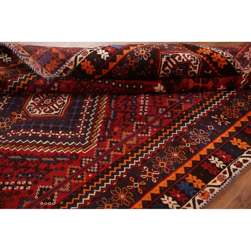Geometric Red Shiraz Persian Vintage Area Rug Handmade Wool Carpet - 5'6" x 9'1"