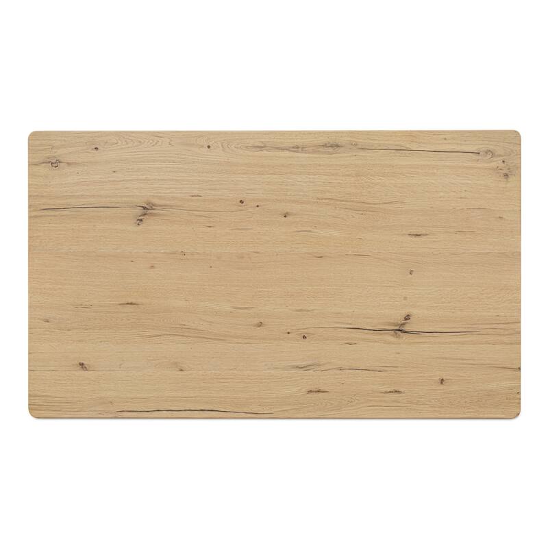 NADAAL STUDIOS Mareth Coffee Table, Rectangular Rustic Oak Top with Rounded Edge, Solid Oak Legs Dual-Sided Drawers, Natural