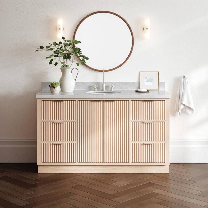 Ariel P61CWOVO Milan 61" Free Standing Single Oval Basin Vanity Set - Oak / Italian Carrara Marble / Brushed Nickel