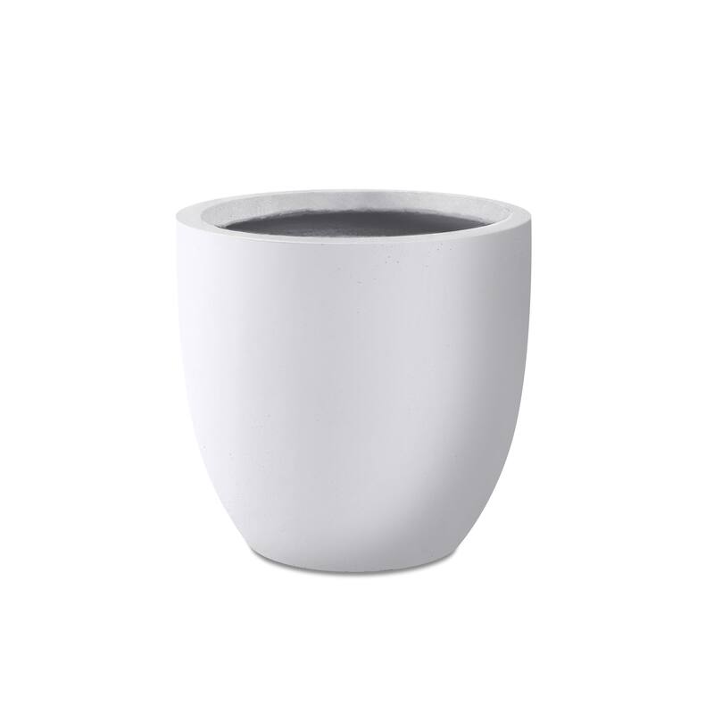 Plantara 13" D Round Solid White Concrete Modern planter, Outdoor Flower pot, Plant pot with Drainage Hole, plug for Garden