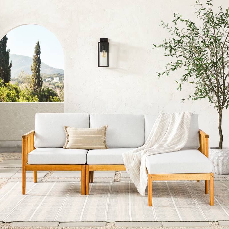 Walker Edison Solid Wood Spindle Sofa-Chaise - Natural