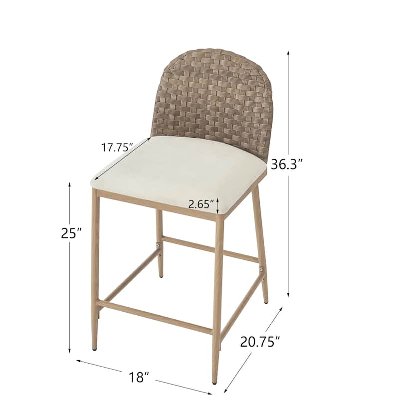 Christopher Knight Home - Isolde Farmhouse Upholstered Armless Barstool in Iron & Rattan (Set of 2)