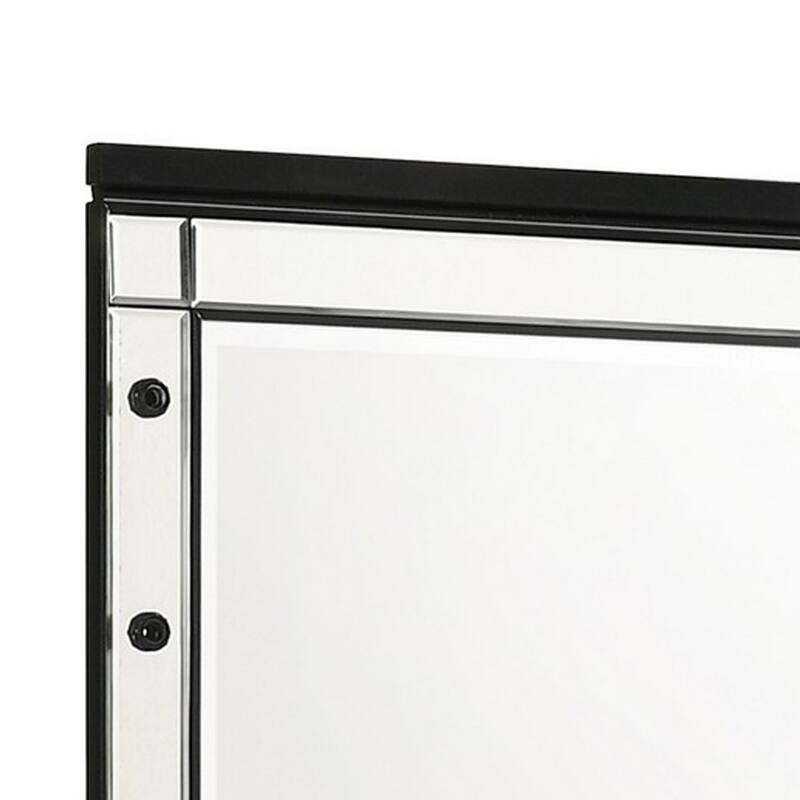 Lee 37 x 40 Vanity Mirror, 10 Light Bulb Sockets, Modern Black Wood Frame