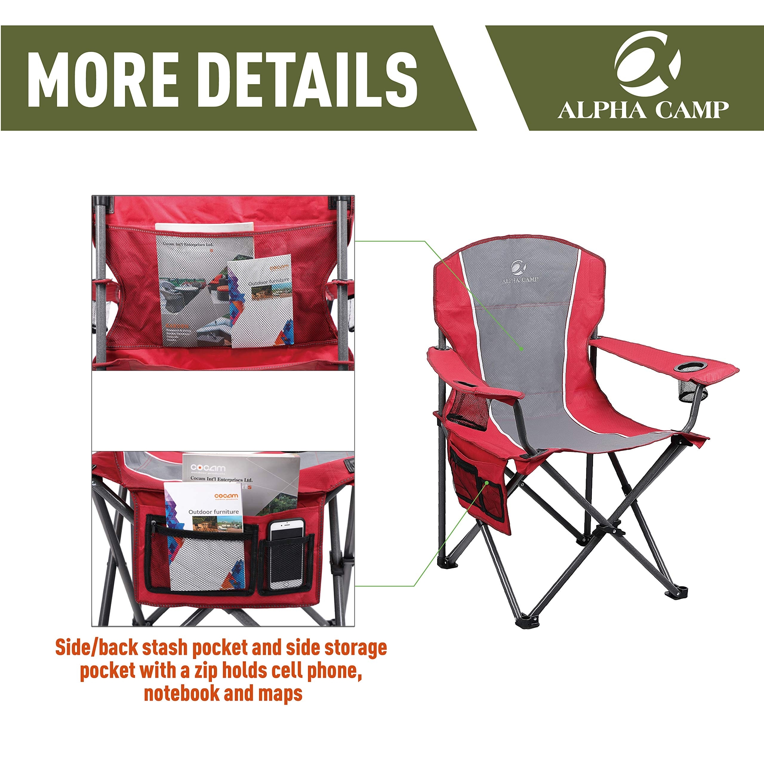 ALPHA CAMP Oversized Camping Folding Chair Padded Arm Chair with Cup Holder  - On Sale - Bed Bath & Beyond - 31117795