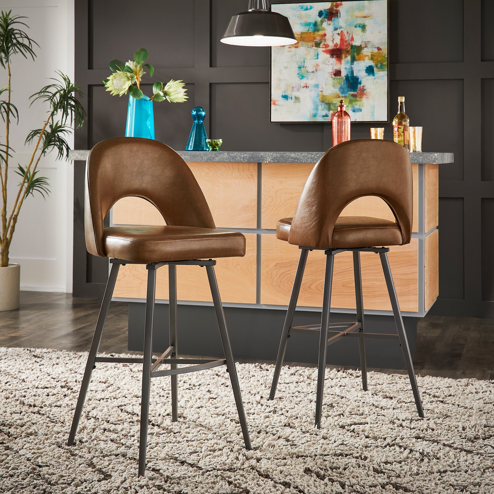 Presley Metal Fabric Swivel Bar Stools Set of 2 by iNSPIRE Q