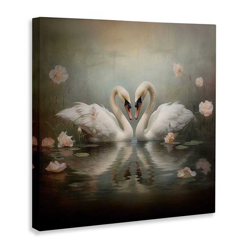 Stupell Romantic Swans in Floral Pond Canvas Wall Art Design By Arlington Prints