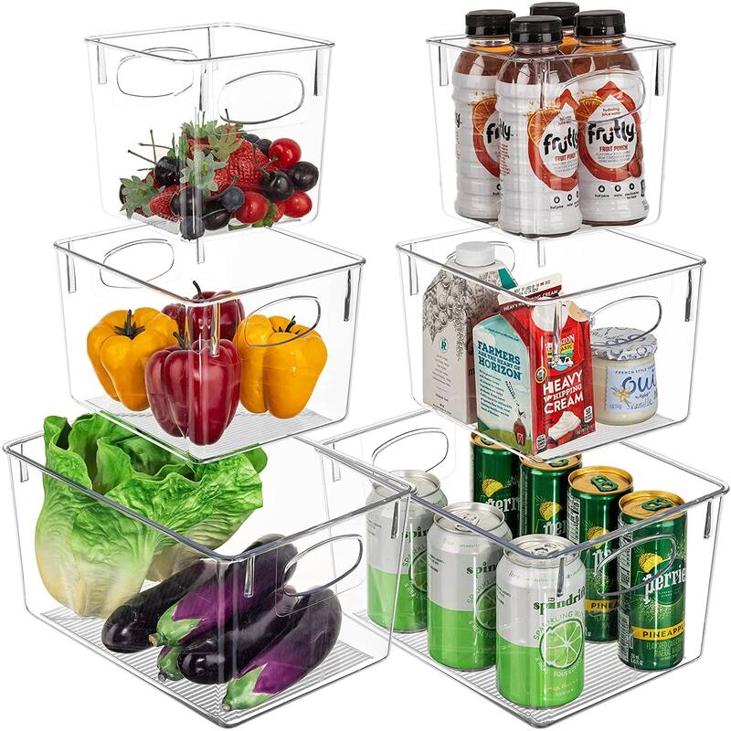 Clear Plastic Storage Bin Container Set Organizer for Kitchen, Fridge and Pantry - 6-Pack - 6-Pack