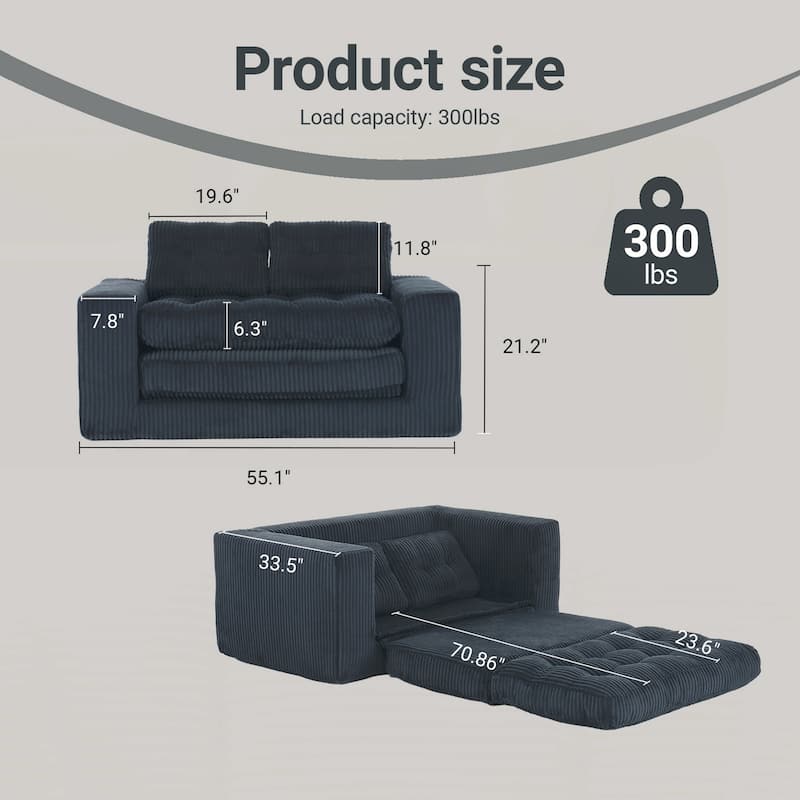 Loveseat Sofa Bed with Memory Foam