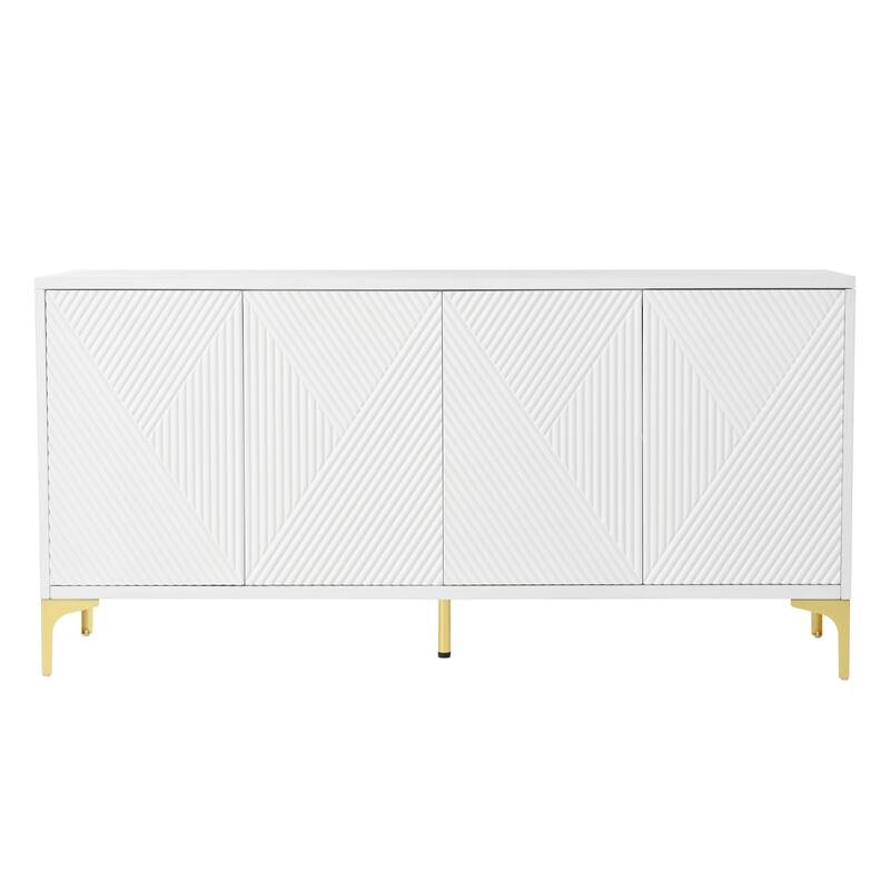 Buffet Cabinet with 4 Carved Doors, Sideboard Cabinet with Adjustable Shelves, Storage Cabinet with Metal Legs