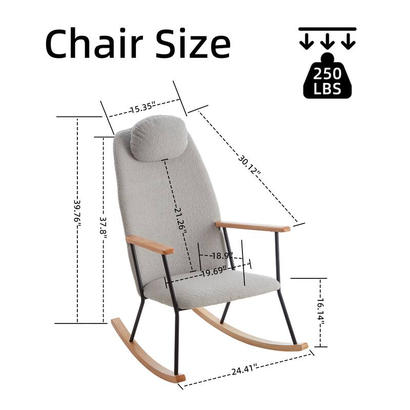 Teddy Fabric Rocking Chair with Adjustable Headrest