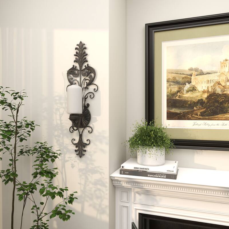 Bronze Metal Weathered Scroll Wall Sconce - 10 x 7 x 31