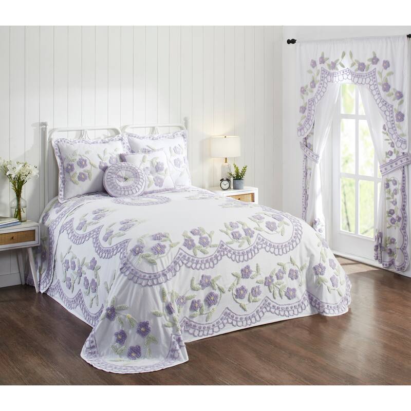 Better Trends Bloomfield Floral Tufted Chenille Cotton Bedspread - Lavender - Full