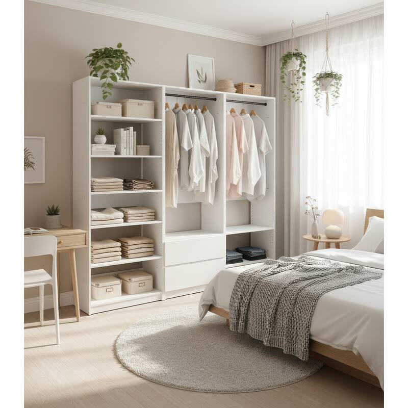 Prosper White Freestanding Walk in Wood Closet System - 94.2"W x 15.7"D x 83" H