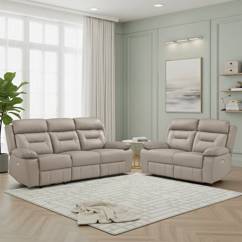 Garrey Leather 2-Piece Power Double Reclining Living Room Sofa Set