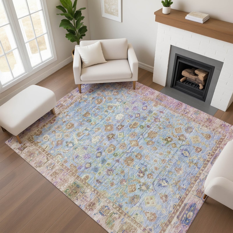 Premium Washable Super Soft Vintage Traditional Mayfield Rug - Seafoam - 8' x 10'
