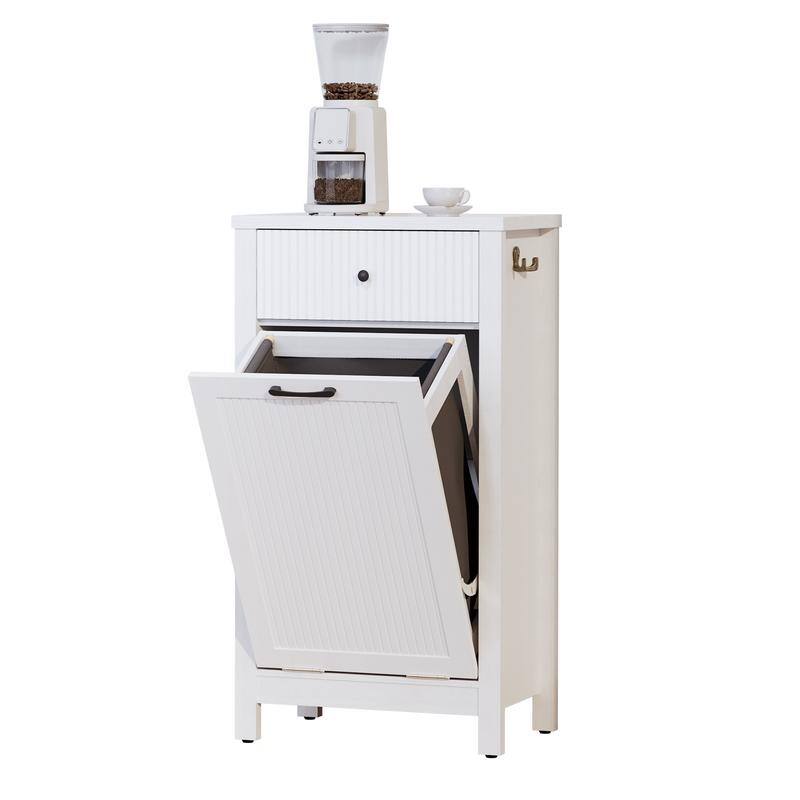 White 10 Gallon Tilt Out Trash Cabinet with Drawers