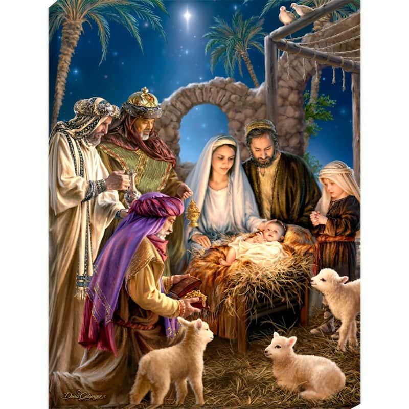 Purple White The Nativity Birth of Jesus Canvas Wall Art Decor 10"x14"