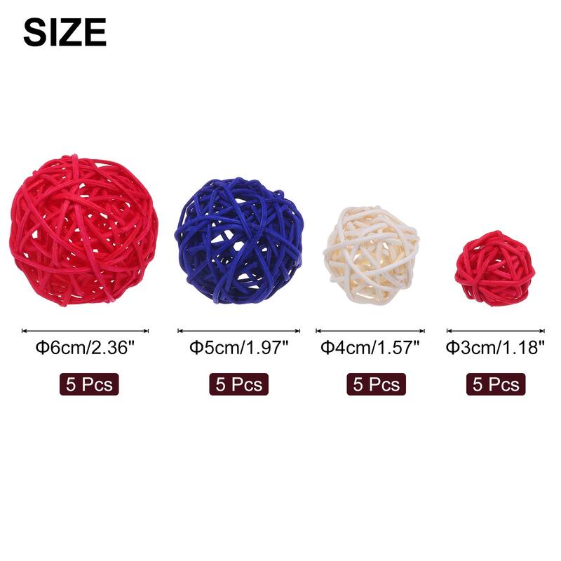 20 Pcs Vase Filler Decorative Balls, 2.4/2/1.6/1.2" Wicker Rattan Decor, Balls Bowl Fillers