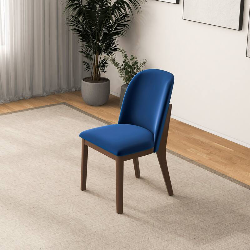 GDFStudio - Kaitlyn Modern Mid-Century Dining Chair with Solid Wood Legs & Upholstered Seat Back, Set of 2 - 23" - Brown,Navy Blue