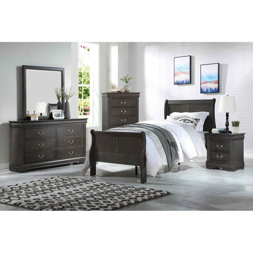 Traditional Style Dark Gray Twin Size Wood Sleigh Bed - Low Profile FB ...
