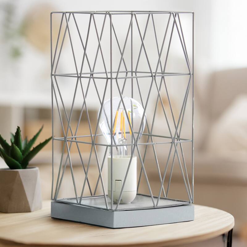 Geometric Metal Cage Table Lamp - 10" - Gray