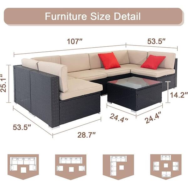 Outdoor 7piece Patio Furniture Black Wicker Rattan Sectional Sofa Set