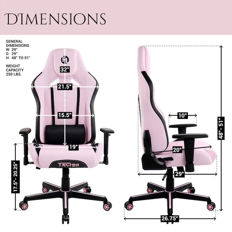 Modern Designs Pink and Black Gemini Adjustable Gaming Chair
