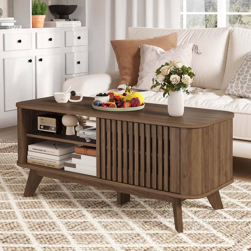 Costway Coffee Table with Storage Adjustable Shelves & 2 Doors Wood - See Details