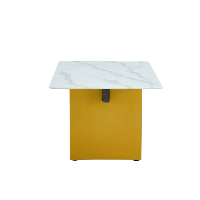 43.3" Modern Rectangular Coffee Table with MDF Decorative Columns and Thick Base Support