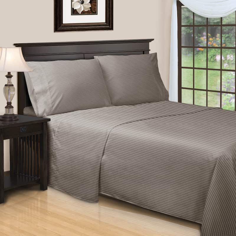 Superior Egyptian Cotton 600TC Striped Deep Pocket Sheet Set - King - Grey