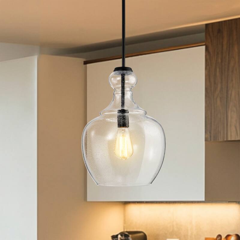 Tasio Matte Black Pendant Light with Clear Decanter Glass Shade - Matte Black