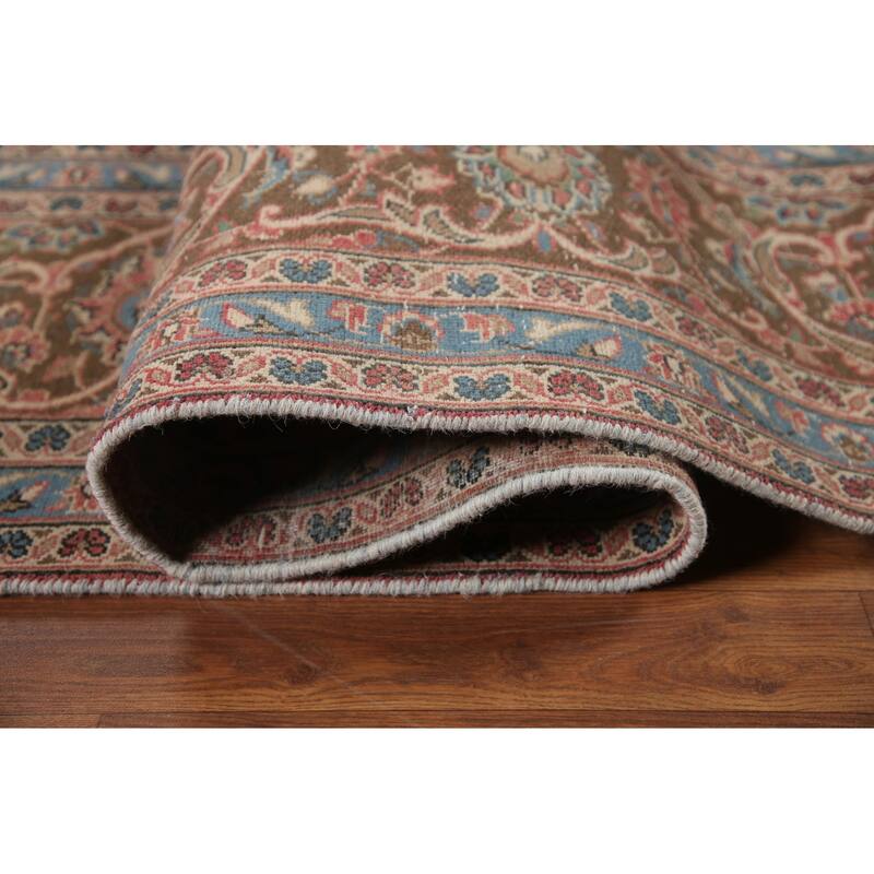 Hand Knotted Oriental 100% Wool Carpet Traditional Floral Pink Kashan Area Rug - 12' 11'' X 9' 7''