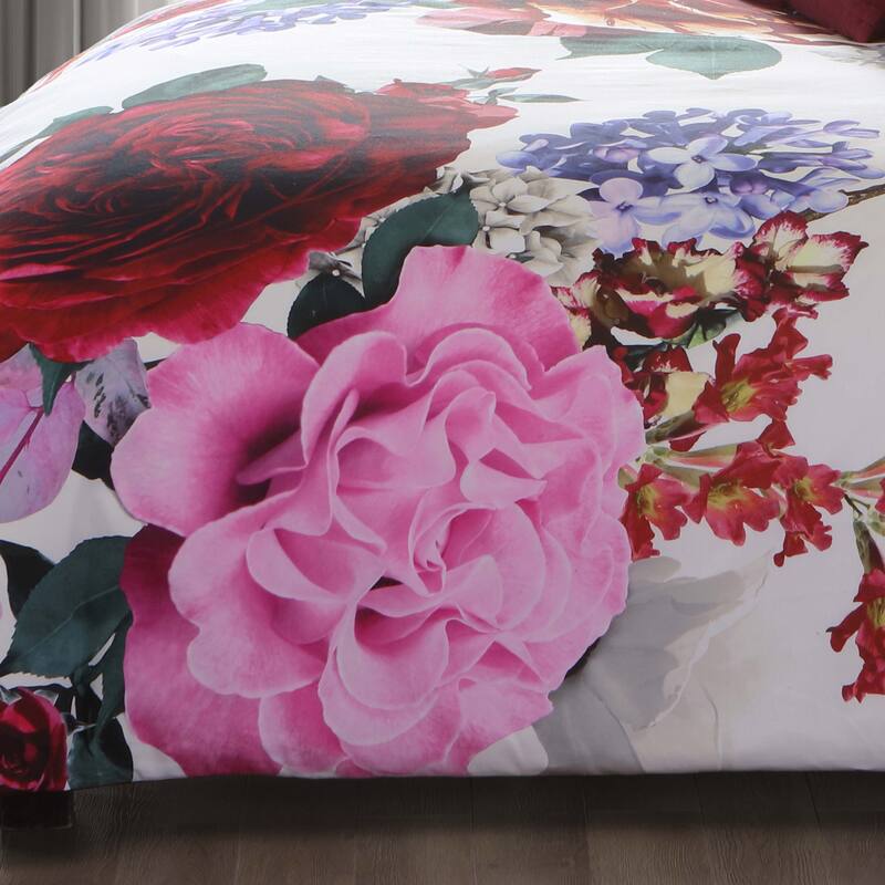 Bebejan Magenta Floral 100% Cotton 5 Piece Reversible Comforter Set