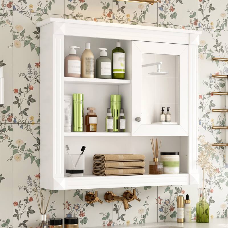 32'' Bathroom Wall Cabinet with Mirror, Wall Mounted Medicine Cabinet with 4 Shelves, Adjustable Shelves