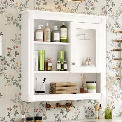 Bathroom Wall Cabinet with Mirror, Wall-Mounted Medicine Cabinet with 4 Adjustable Shelves,, Over Toilet Storage Cabinet