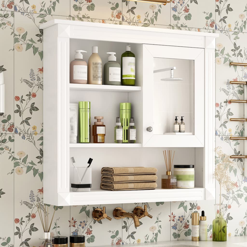 GDFStudio - Wilford Modern Wall-Mounted Bathroom Storage Cabinet with Mirror Door and Adjustable Shelves - 32"W
