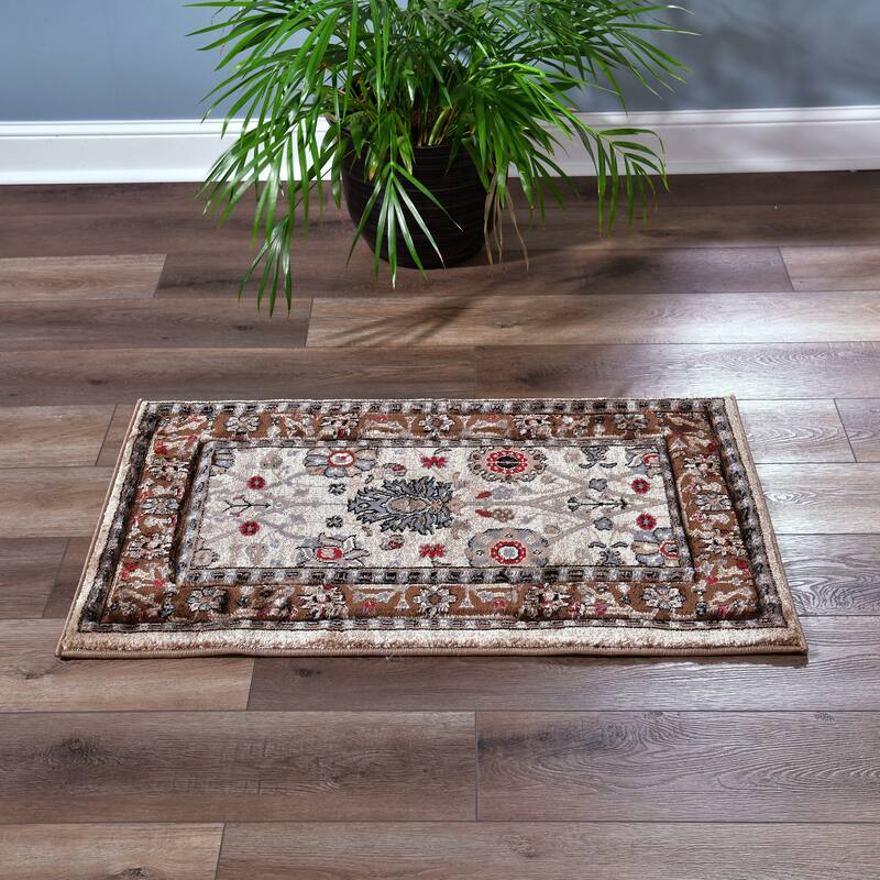 Glamour Collection Floral Area Rug - 2'1'' X 3'3'' - Brown