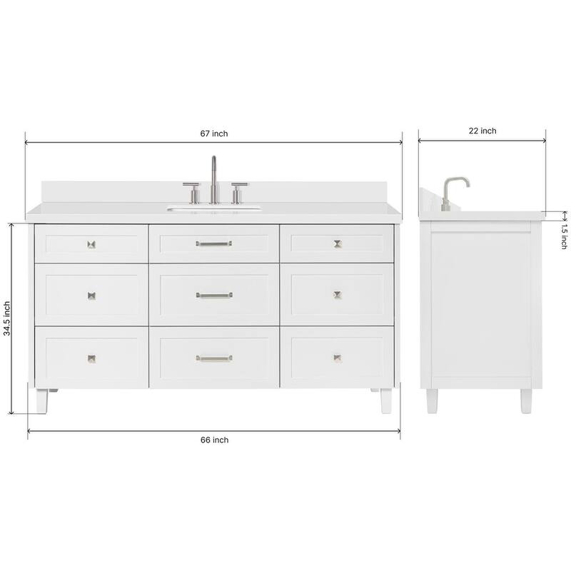 Ariel B67WQRVO Monroe 67" Free Standing Single Basin Vanity Set with