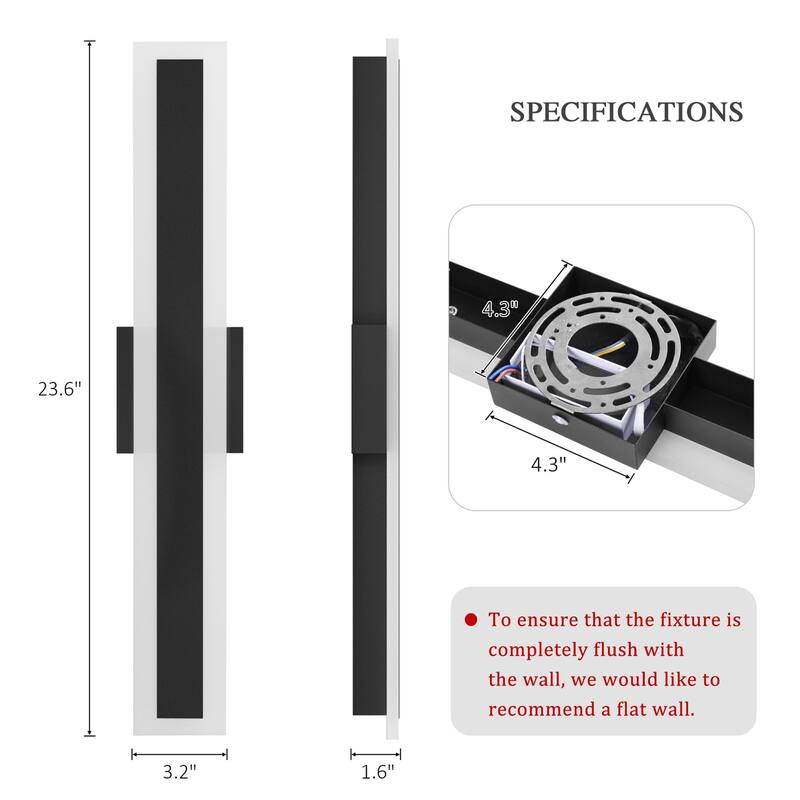 Outdoor Linear Integrated LED Wall Sconce Light Fixture with Bracket