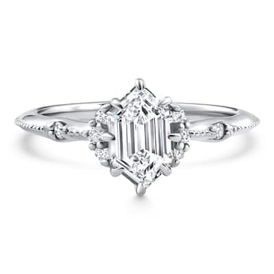 Certified 1 1/3Ct Elongated Hexagon Diamond Engagement Ring Gold Lab Grown