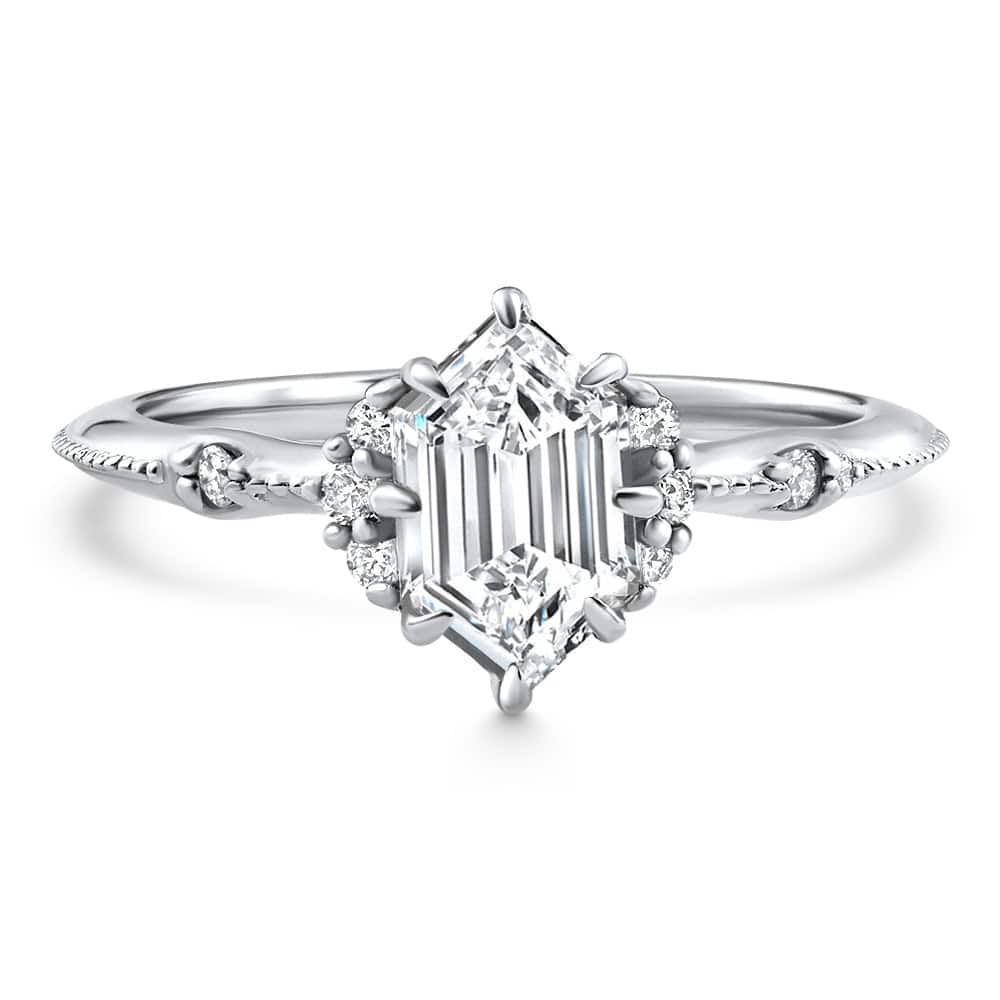 Bliss Diamond Certified 1 1/3Ct Elongated Hexagon Diamond Engagement Ring Gold Lab Grown