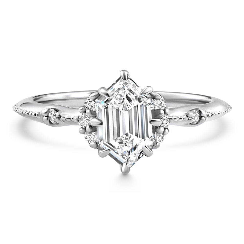 Bliss Diamond Certified 1 1/3Ct Elongated Hexagon Diamond Engagement Ring Gold Lab Grown